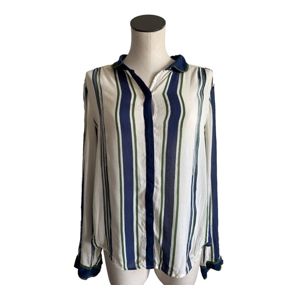 Maeve Tops - Maeve Anthropologie Blue & Green Stripe Button Down Blouse Top Shirt Sz 14